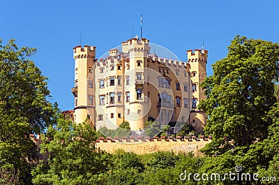 Hohenschwangau Castle in Bavaria, Germany. Schloss Hohenschwangau is landmark of German Alps Editorial Stock Photo