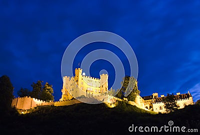 Hohenschwangau castle at night Stock Photo