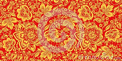 Hohloma in red and gold colors seamless pattern Vector Illustration