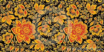 Hohloma seamless pattern in traditional colors Vector Illustration