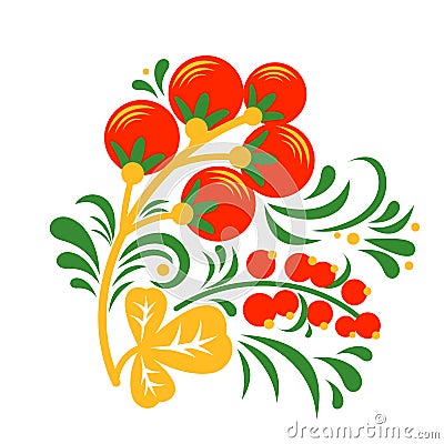 Hohloma vector decor element with berries and leaves isolated on white background Vector Illustration