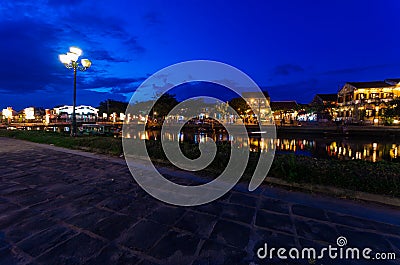 Hoi An city lights across the Thu Bon river in Vietnam Stock Photo