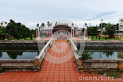 Access bridge to the Van Mieu Confucius Temple compound. Hoi An, Vietnam Editorial Stock Photo