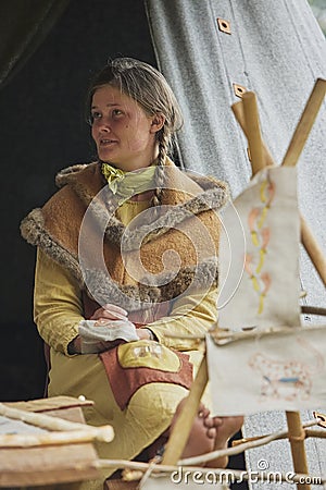 Hojbjerg, Denmark, July 29, 2023: Woman at the viking festival Editorial Stock Photo