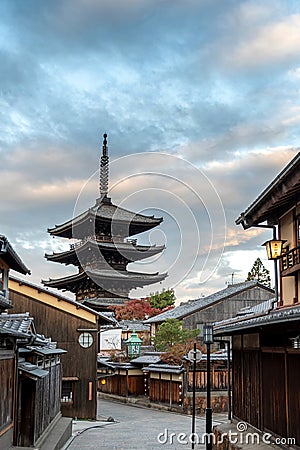 Hokanji Temple in the Gion district of Japan`s old capital, Kyoto Editorial Stock Photo