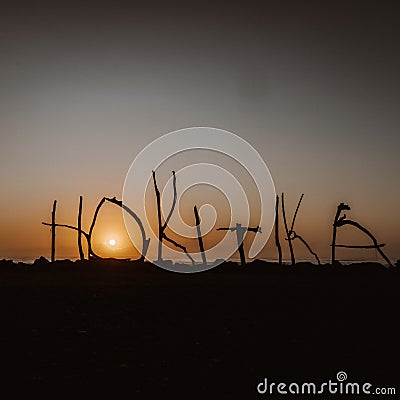 Hokitika Sign at sunset in Hokitika, New Zealand Stock Photo