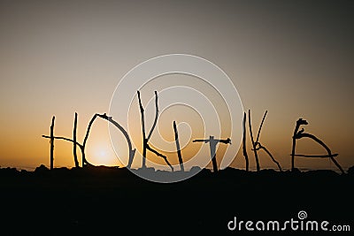 Hokitika Sign at sunset in Hokitika, New Zealand Stock Photo