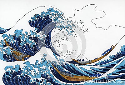 Hokusai`s The Great Wave Of Kanagawa adult coloring page Stock Photo