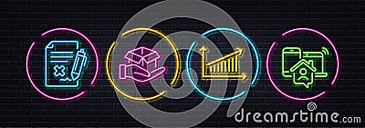 Hold box, Reject file and Chart minimal line icons. For web application, printing. Neon laser 3d lights. Vector Vector Illustration