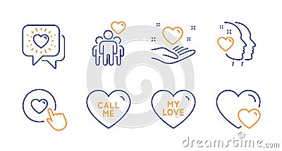 Hold heart, Friends chat and Heart icons set. My love, Call me and Friendship signs. Vector Vector Illustration