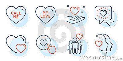 Hold heart, Friends chat and Heart icons set. My love, Call me and Friendship signs. Vector Vector Illustration