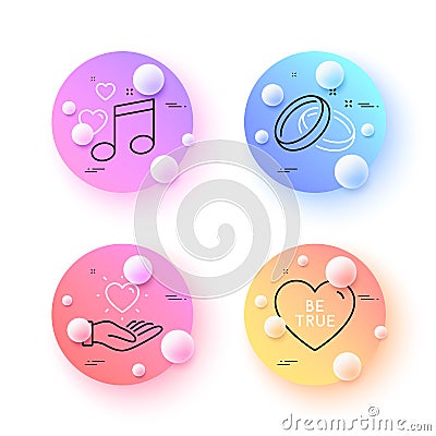 Hold heart, Wedding rings and Love music minimal line icons. For web application, printing. Vector Vector Illustration