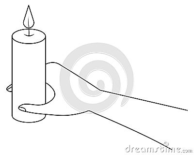 Hold a lit candle in your hand. Burning flame. Sketch. Vector Illustration