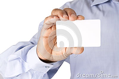 Holding Bank white Card similar to ATM Card or credit card or de Stock Photo