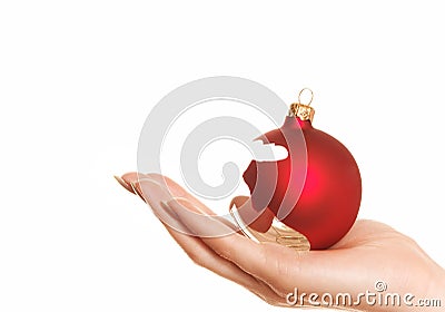 Holding broken Christmas ball Stock Photo