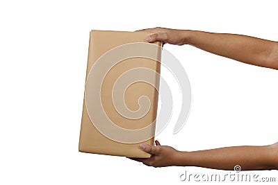 Holding Brown Package Box Stock Photo