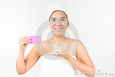 Holding card Stock Photo