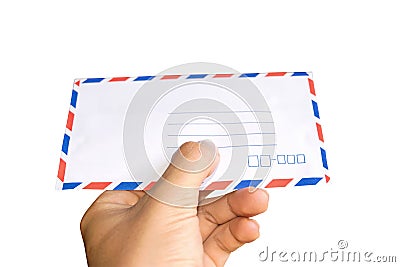 Holding envelope letter isolate on white background Stock Photo