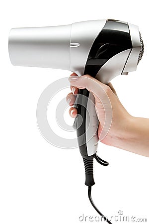 Holding a Hair Drier Stock Photo