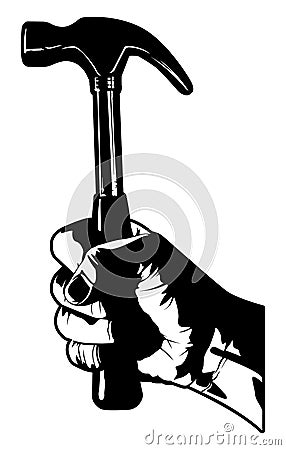 Holding a Hammer Black and White Vector Graphic Vector Illustration