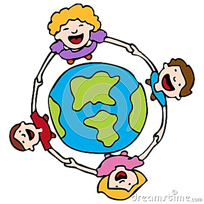 Holding Hands Around The Earth Vector Illustration