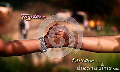 Holding hands forever in future life Stock Photo