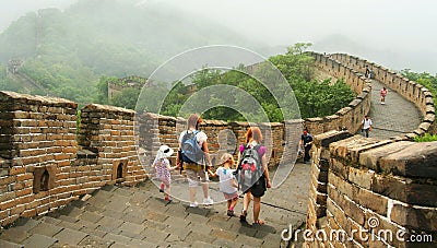 Holding Hands on the Great Wall Editorial Stock Photo