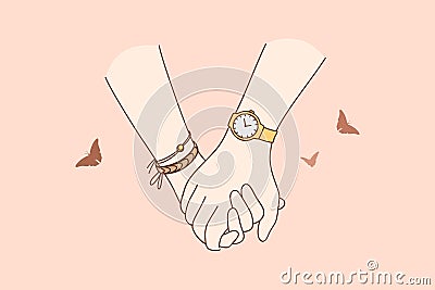 Holding hands, love, togetherness concept Cartoon Illustration