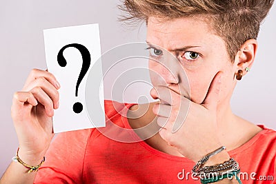 Holding Question Mark Stock Photo