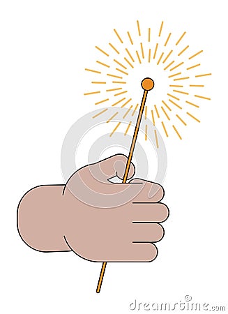 Holding sparkler diwali linear cartoon character hand illustration Vector Illustration
