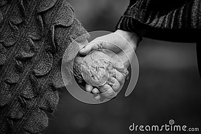 Holding two people hands young and old. Stock Photo