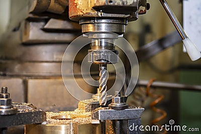 The hole boring processing by reamer tool on NC milling machine. Stock Photo