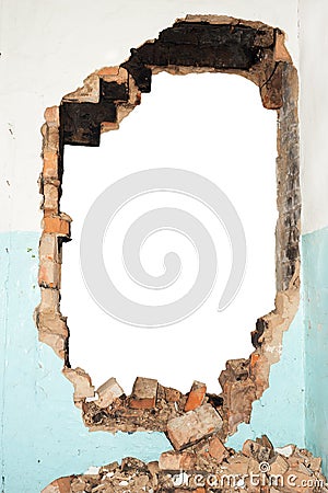 Hole brick wall Stock Photo