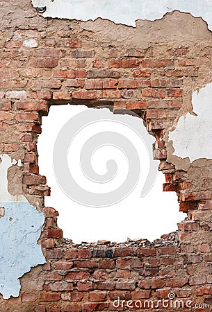 Hole brick wall Stock Photo