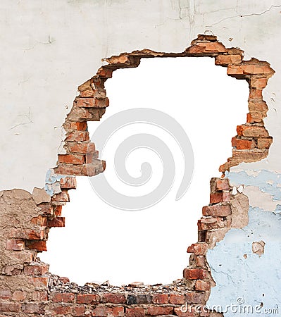 Hole brick wall Stock Photo