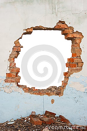 Hole brick wall Stock Photo
