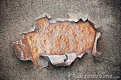 Hole on chipped paint with rusty metal texture Stock Photo