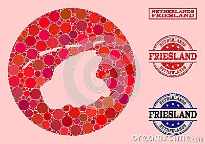 Hole Circle Map of Friesland Province Mosaic and Grunge Seal Stock Photo