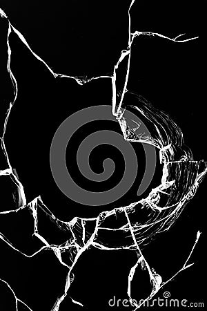 Hole glass broken black Stock Photo