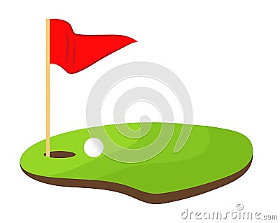 Hole golf with red flag and white ball stock vector illustration Vector Illustration