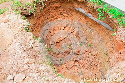 Hole in ground which has water with copy space add text Stock Photo