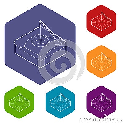 Hole for ice fishing icons vector hexahedron Vector Illustration