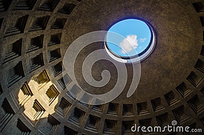 hole inside of ceiling of pantheon in rome brings light inside....IMAGE Editorial Stock Photo