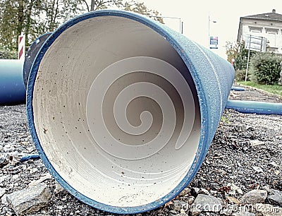 Hole in long tupe with large diameter. Water pipe Stock Photo