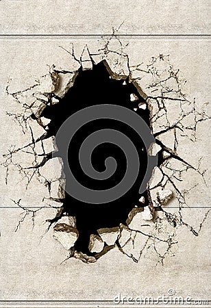 A Hole in a mortar wall Stock Photo