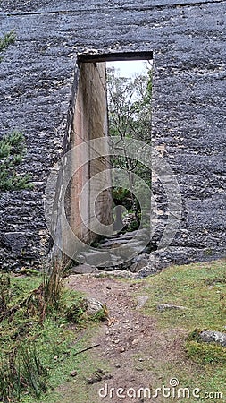 Hole in the Mount Paris Dam Wall to Allow the Cascade River to Flow. Stock Photo