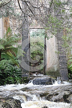Hole in the Mount Paris Dam Wall to Allow the Cascade River to Flow. Stock Photo