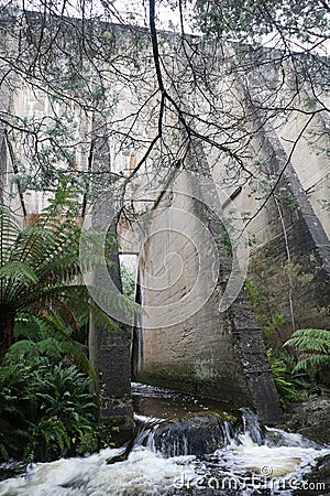 Hole in the Mount Paris Dam Wall to Allow the Cascade River to Flow. Stock Photo