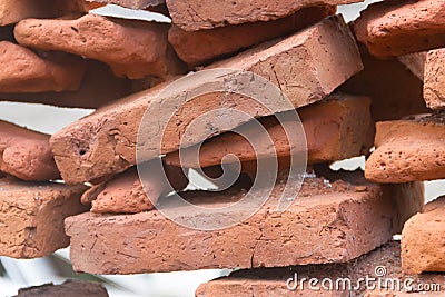 Bricks of the old collapsed wall Stock Photo