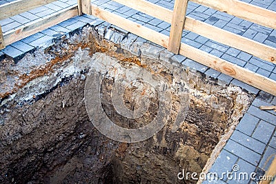 The hole road repair. Stock Photo